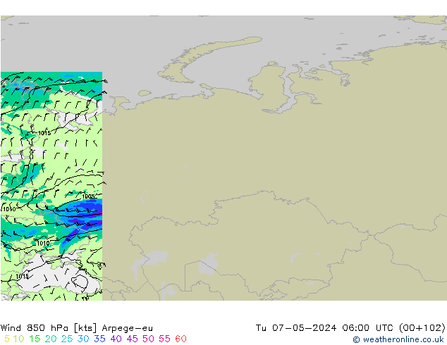 Vent 850 hPa Arpege-eu mar 07.05.2024 06 UTC