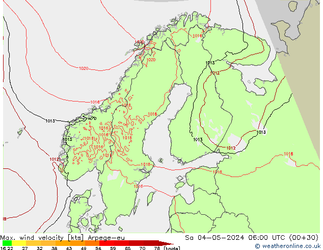 Windböen Arpege-eu Sa 04.05.2024 06 UTC