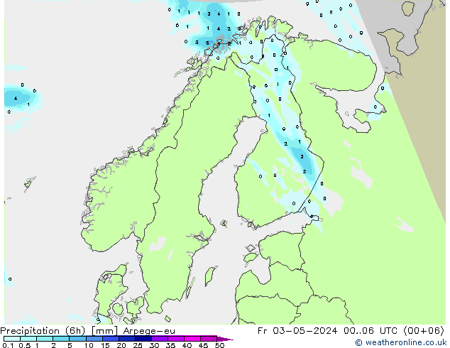 осадки (6h) Arpege-eu пт 03.05.2024 06 UTC