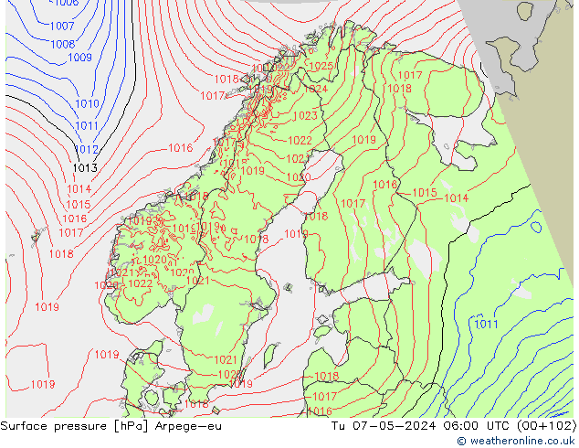приземное давление Arpege-eu вт 07.05.2024 06 UTC