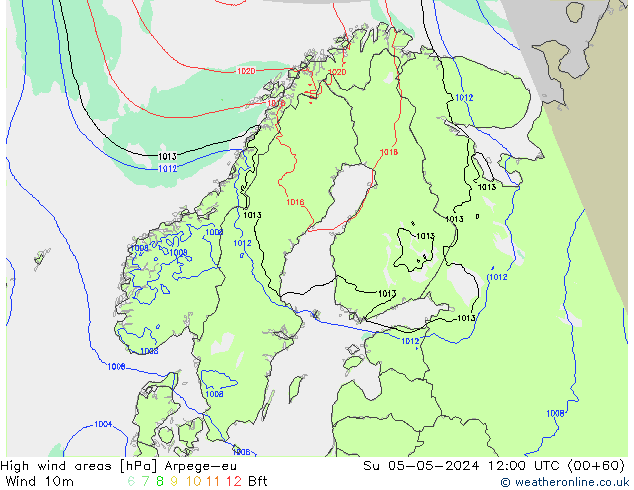 yüksek rüzgarlı alanlar Arpege-eu Paz 05.05.2024 12 UTC