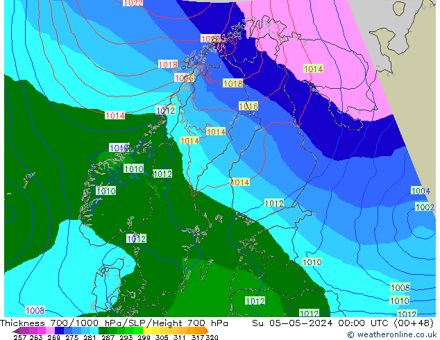 700-1000 hPa Kalınlığı Arpege-eu Paz 05.05.2024 00 UTC