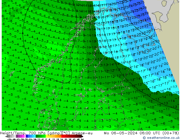 Height/Temp. 700 hPa Arpege-eu Mo 06.05.2024 06 UTC