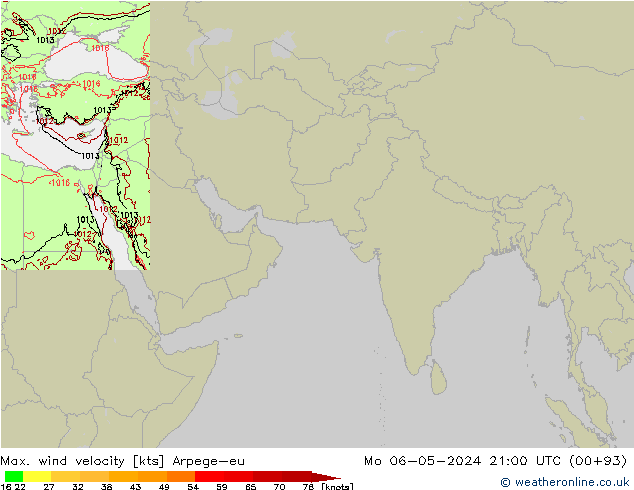 Max. wind velocity Arpege-eu Mo 06.05.2024 21 UTC