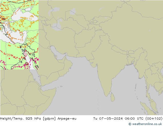 Yükseklik/Sıc. 925 hPa Arpege-eu Sa 07.05.2024 06 UTC