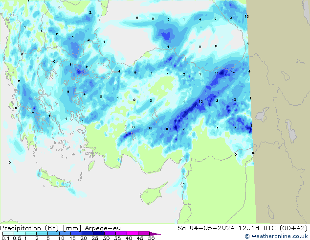 Precipitation (6h) Arpege-eu Sa 04.05.2024 18 UTC
