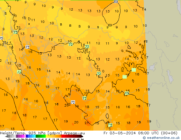 Height/Temp. 925 hPa Arpege-eu ven 03.05.2024 06 UTC