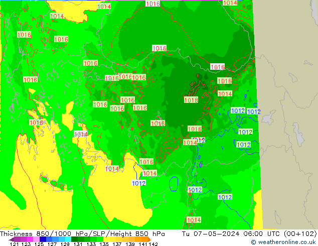 Thck 850-1000 hPa Arpege-eu Tu 07.05.2024 06 UTC