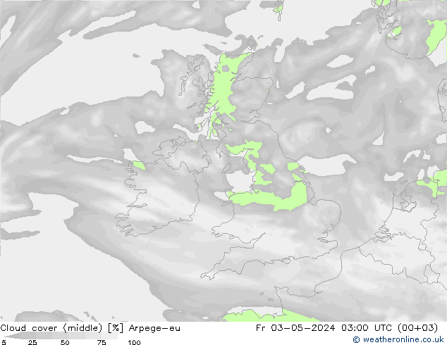 Wolken (mittel) Arpege-eu Fr 03.05.2024 03 UTC