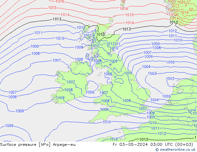 Surface pressure Arpege-eu Fr 03.05.2024 03 UTC