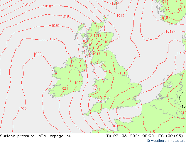 Surface pressure Arpege-eu Tu 07.05.2024 00 UTC