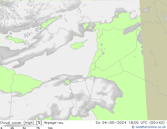 Cloud cover (high) Arpege-eu Sa 04.05.2024 18 UTC