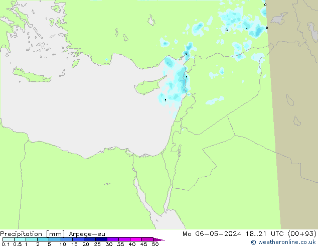 Precipitazione Arpege-eu lun 06.05.2024 21 UTC