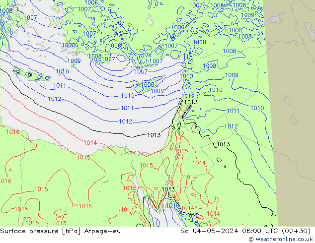 Pressione al suolo Arpege-eu sab 04.05.2024 06 UTC