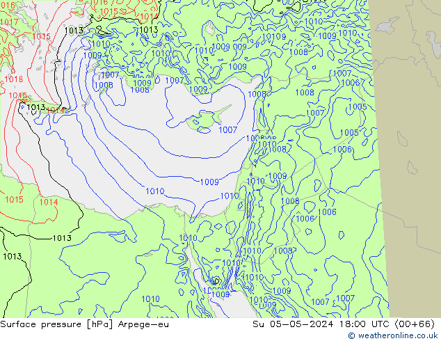 Atmosférický tlak Arpege-eu Ne 05.05.2024 18 UTC