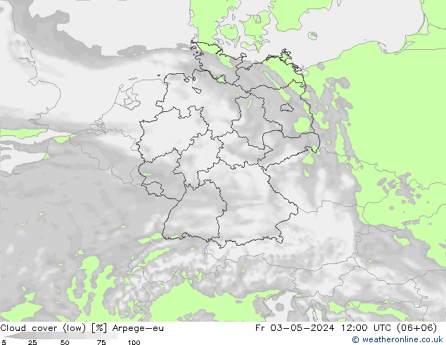nízká oblaka Arpege-eu Pá 03.05.2024 12 UTC