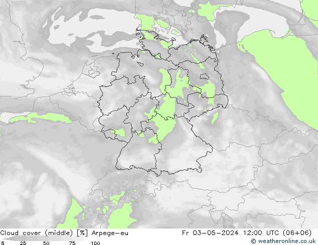 Cloud cover (middle) Arpege-eu Fr 03.05.2024 12 UTC