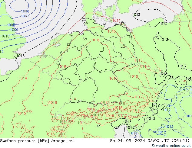 Atmosférický tlak Arpege-eu So 04.05.2024 03 UTC