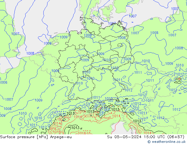 Presión superficial Arpege-eu dom 05.05.2024 15 UTC