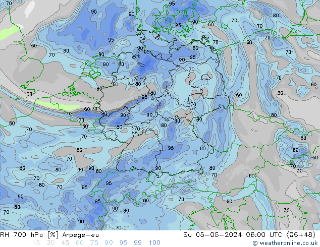 RH 700 hPa Arpege-eu  05.05.2024 06 UTC