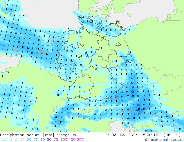 Precipitation accum. Arpege-eu Sex 03.05.2024 18 UTC