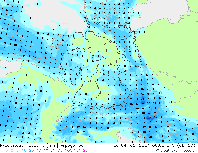 Precipitation accum. Arpege-eu сб 04.05.2024 09 UTC