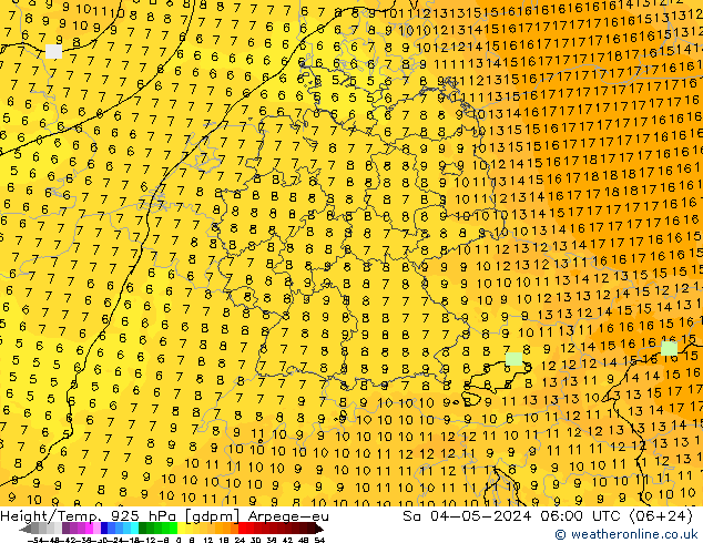 Geop./Temp. 925 hPa Arpege-eu sáb 04.05.2024 06 UTC