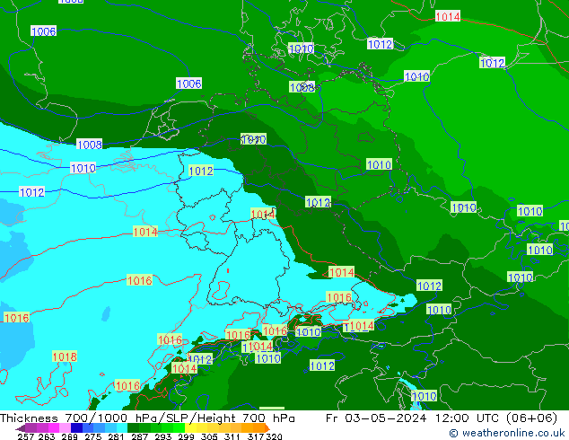 Thck 700-1000 hPa Arpege-eu Pá 03.05.2024 12 UTC