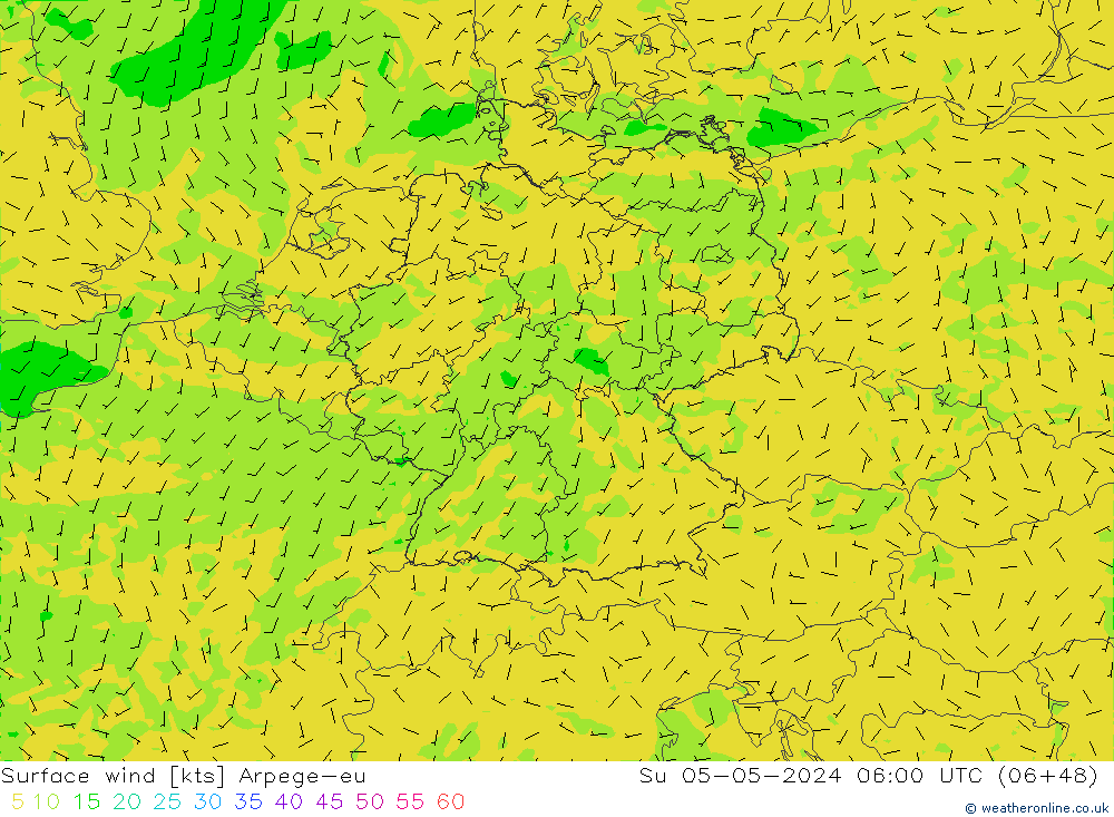 Surface wind Arpege-eu Su 05.05.2024 06 UTC