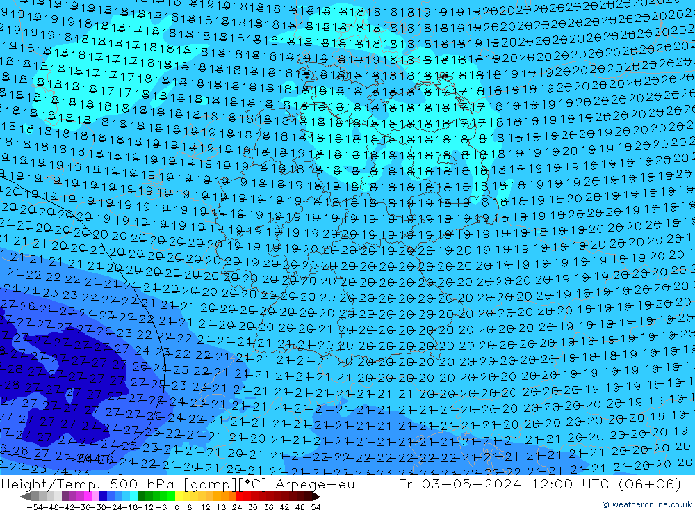 Hoogte/Temp. 500 hPa Arpege-eu vr 03.05.2024 12 UTC