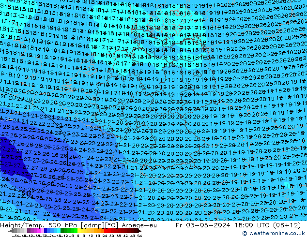 Height/Temp. 500 hPa Arpege-eu 星期五 03.05.2024 18 UTC