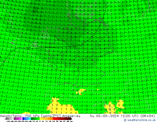 Yükseklik/Sıc. 700 hPa Arpege-eu Paz 05.05.2024 12 UTC