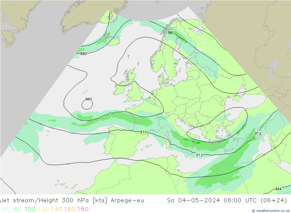 Jet stream Arpege-eu Sáb 04.05.2024 06 UTC