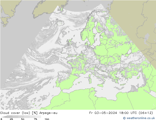 Cloud cover (low) Arpege-eu Fr 03.05.2024 18 UTC