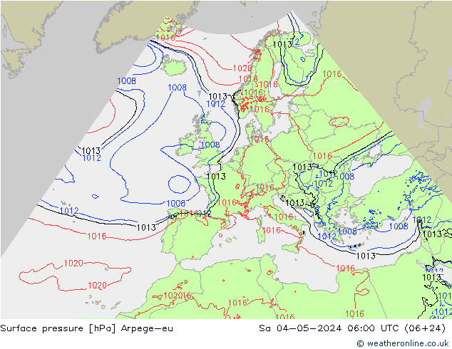 Atmosférický tlak Arpege-eu So 04.05.2024 06 UTC