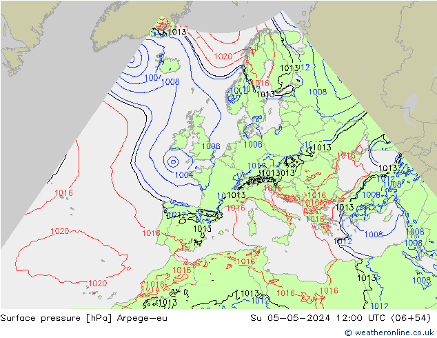 Atmosférický tlak Arpege-eu Ne 05.05.2024 12 UTC