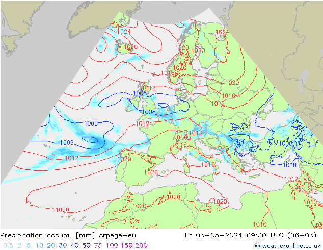 Precipitation accum. Arpege-eu Fr 03.05.2024 09 UTC