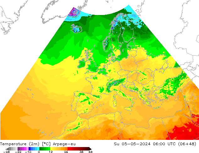 Temperature (2m) Arpege-eu Su 05.05.2024 06 UTC