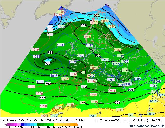 Espesor 500-1000 hPa Arpege-eu vie 03.05.2024 18 UTC