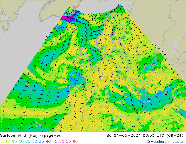 Wind 10 m Arpege-eu za 04.05.2024 06 UTC