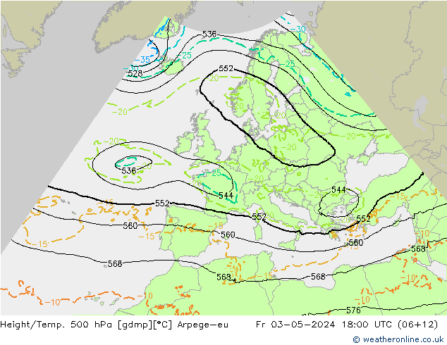 Height/Temp. 500 hPa Arpege-eu Fr 03.05.2024 18 UTC