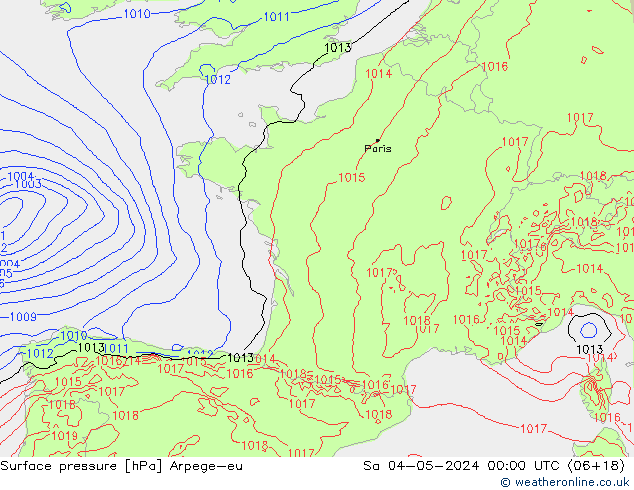 Atmosférický tlak Arpege-eu So 04.05.2024 00 UTC