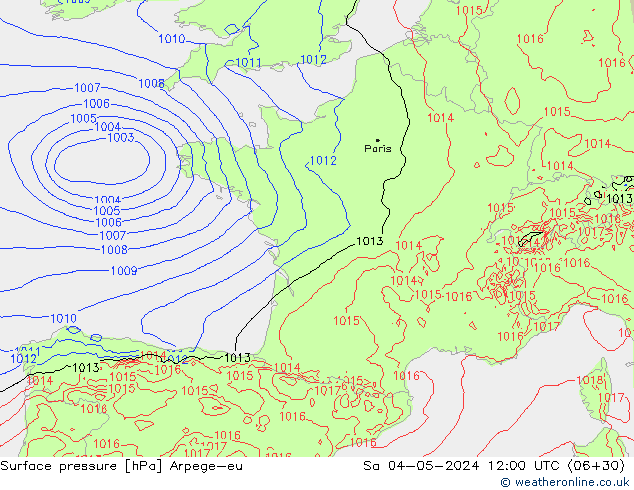 Surface pressure Arpege-eu Sa 04.05.2024 12 UTC