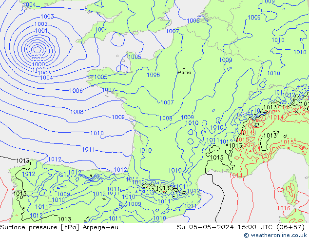 Luchtdruk (Grond) Arpege-eu zo 05.05.2024 15 UTC