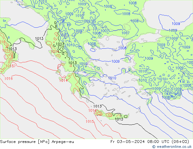 Atmosférický tlak Arpege-eu Pá 03.05.2024 08 UTC