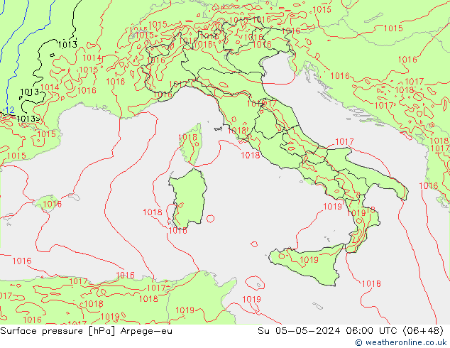 Pressione al suolo Arpege-eu dom 05.05.2024 06 UTC