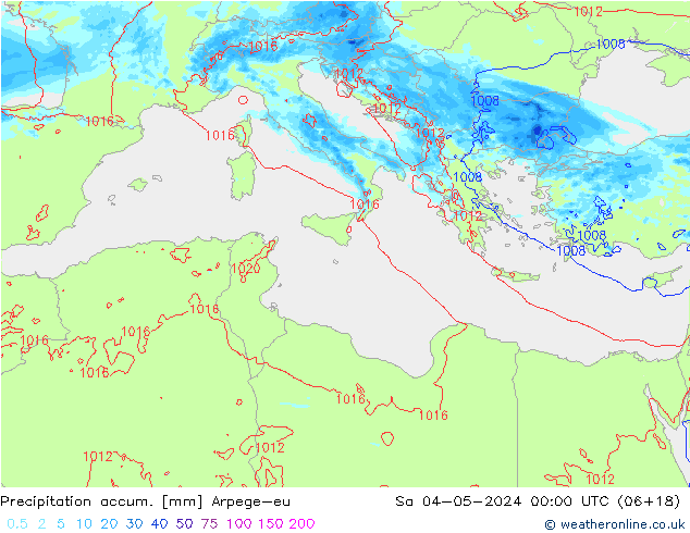 Precipitation accum. Arpege-eu sab 04.05.2024 00 UTC