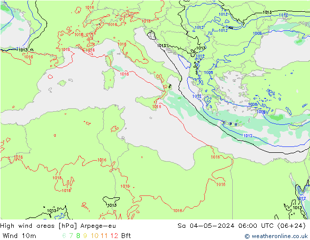 High wind areas Arpege-eu Sáb 04.05.2024 06 UTC