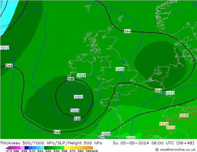 Thck 500-1000hPa Arpege-eu dom 05.05.2024 06 UTC