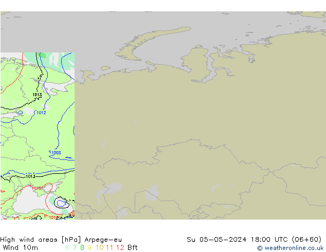 High wind areas Arpege-eu Ne 05.05.2024 18 UTC